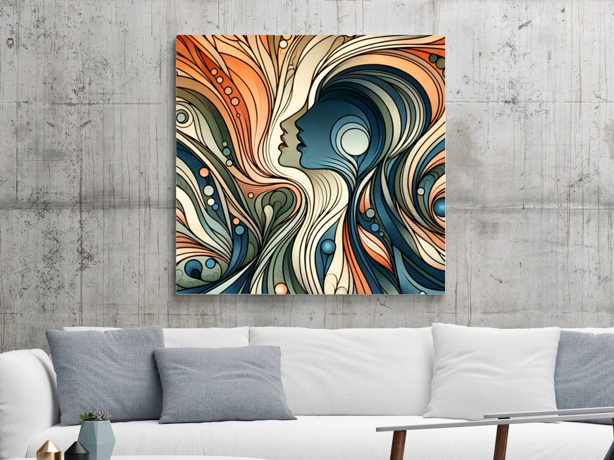 Acryl dikke dames schilderij | Levendige vormen: Acryl portretten van weelderige dames in kleur | Kunst - 40x40 centimeter op Dibond | Foto op Dibond