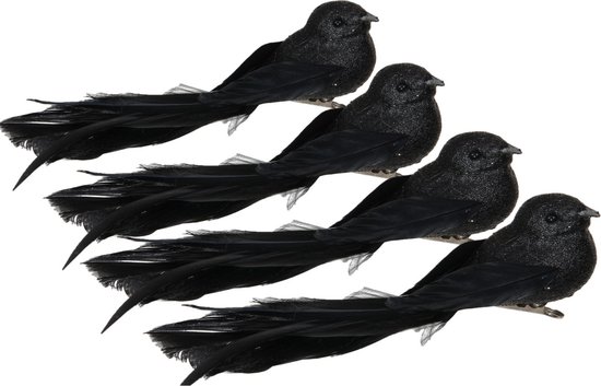 Othmar Decorations Vogels op clip - 4x st - zwart - 16 x 4 cm - kunststof -kerstversiering