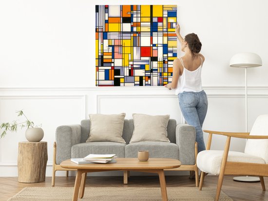 Modern mondriaan schilderij | Abstract geometrisch meesterwerk geïnspireerd op de kunst van Mondriaan | Kunst - 30x30 centimeter op Canvas | Foto op Canvas