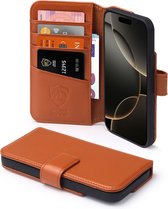 Coque pour iPhone 16 Pro - Bookcase portefeuille de Luxe MobyDefend - Marron clair - Étui pour téléphone portable - Étui de téléphone Convient pour : iPhone 16 Pro