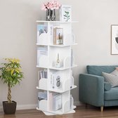 JGS ® Bibliothèque Tournante, Etagère Tournante à 4 Niveaux, Etagère en Bois, Bibliothèque Rotative à 360°, Etagère de Rangement Livres/CD/DVD, Etagère de Rangement en Bois pour Enfants et Adultes, Carrée, Blanc