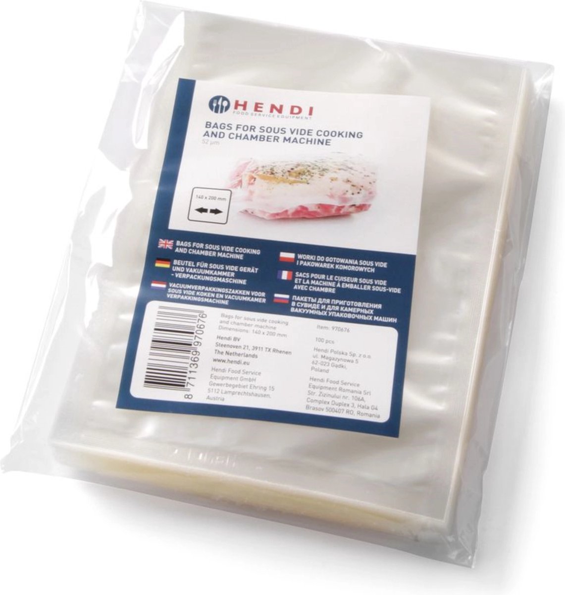 HENDI Vacuümkookzakken – 2-laags – UV-filter – 100 stuks – 250x150 mm
