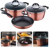 Bol.com Cheqo® Pannenset met Marmeren Laag - 5-Delig - Gesmeed Aluminium Kookpannen met Anti-aanbaklaag - Alle Warmtebronnen - O... aanbieding