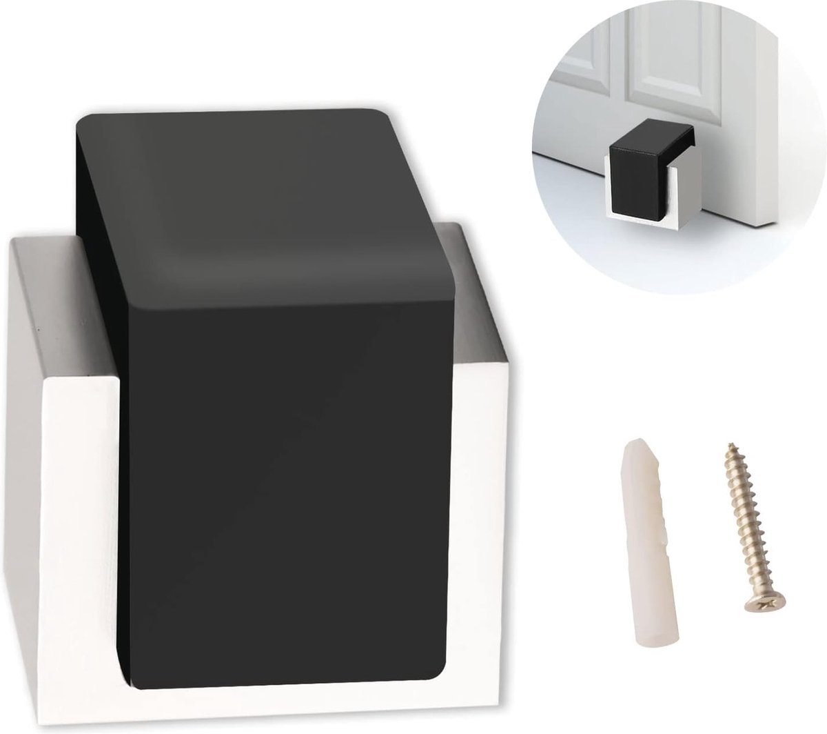 Zwarte rubberen deurstoppers voor vloer en wandmontage, moderne decoratieve deurstop met geluidsdempende bumper