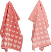 Luxe Keukendoek en Theedoek Hart Roze van Bunzlau Castle | 100% Biologisch Katoen | Keukendoek 60x53cm en Theedoek 65x65cm