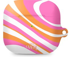 xoxo Wildhearts hoesje geschikt voor AirPods 4 - Chasing Sunsets - Ook als telefoonhoesje verkrijgbaar - schokbestendige case - koptelefoonhoesje - Matte afwerking - Beschermhoes met golvende print - golven - Beige - Oranje - Roze