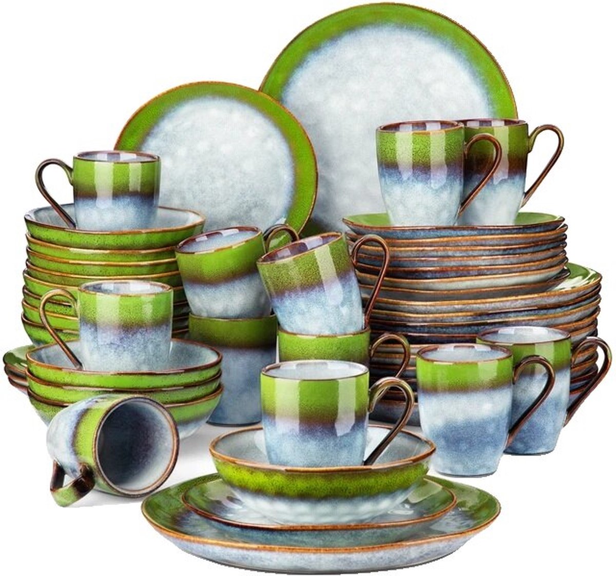 Luxe Serviesset – 48 delig – 12 persoons – Porselein - Bordenset – Dinner platen – Dessertborden - Kommen - Pastabord - Groen