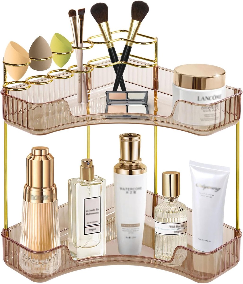 Goedkoopste Chique en Ruime Cosmetica Organisator met Dubbele Lagen voor Make-up en Verzorgingsproducten