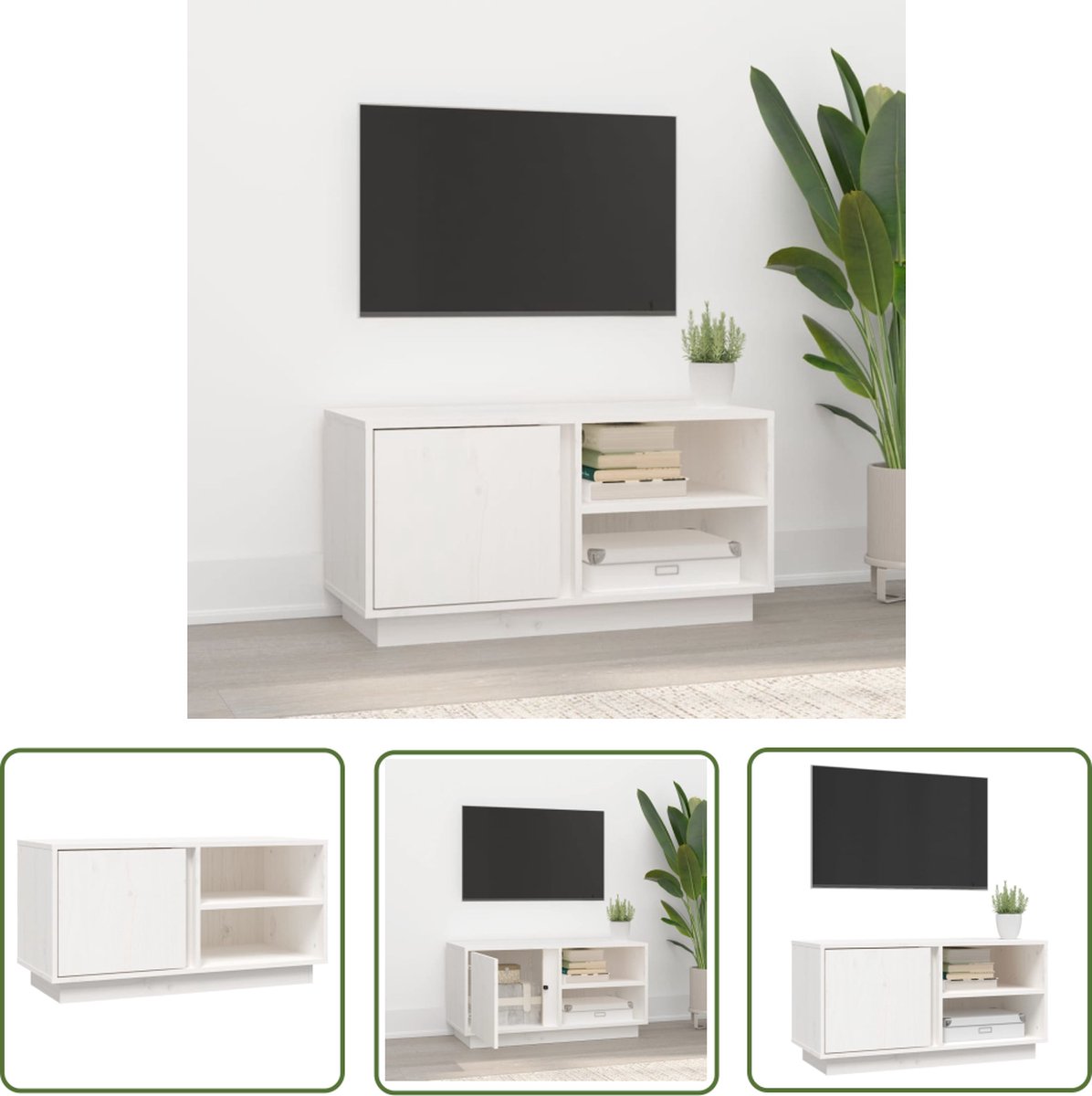 vidaXL Tv Meubels - Tv Kast - Tv-meubel 80x35x40,5 cm massief grenenhout wit - Houten Tv Kast - Grenenhout Tv Kast - Wit Tv Kast