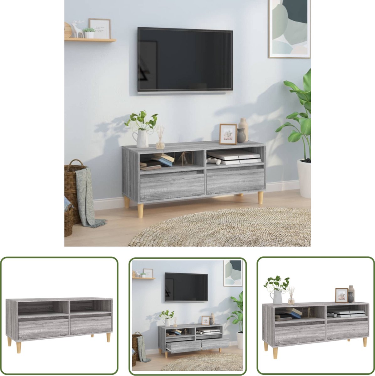vidaXL Tv Meubels - Tv Kast - Tv-meubel 100x34,5x44,5 cm bewerkt hout grijs sonoma eikenkleur - Media Kast - Salontafel - Houten Tv Kast
