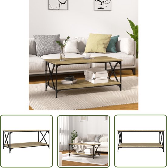 The Living Store Table basse Classic - Bois - Fer - 100x50x45cm - Chêne Sonoma