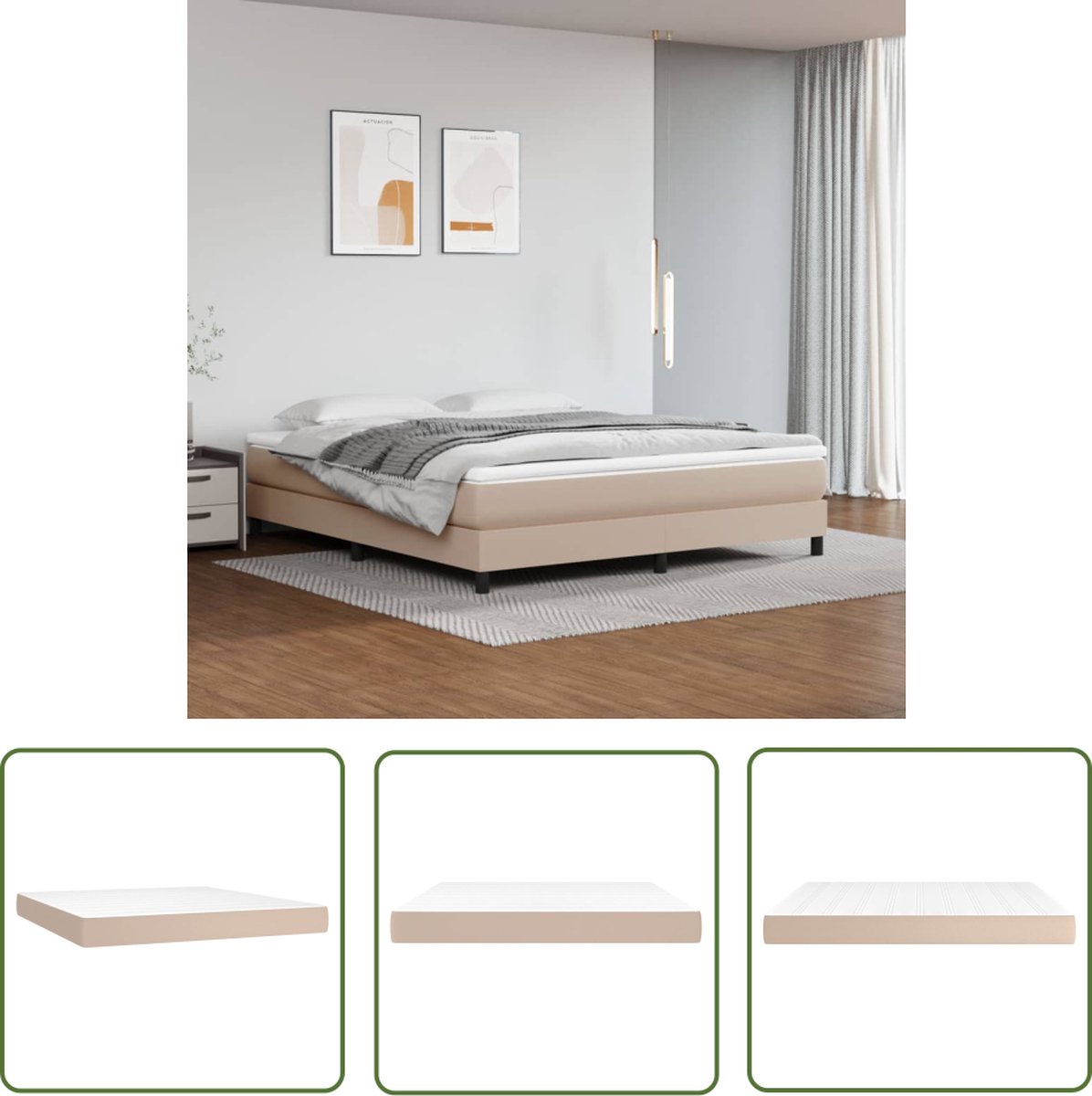 vidaXL Kunstleder Matras - Pocketveringmatras - Pocketveringmatras 160x200x20 cm kunstleer cappuccinokleurig - Tweepersoons Matras - Bruine Matras - Medium Hard Matras