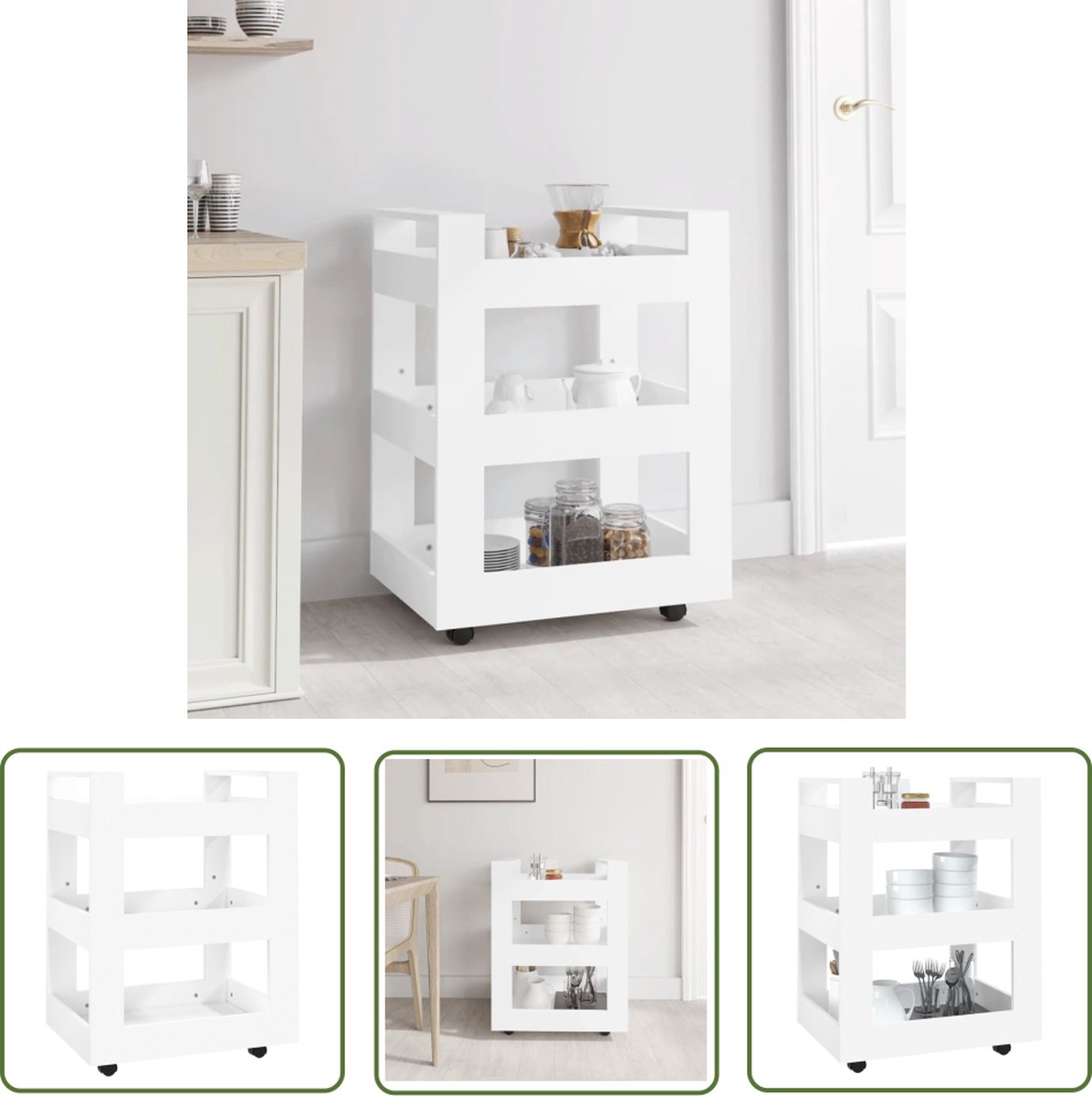 The Living Store Keukentrolley - 3 Schappen - 60 x 45 x 80 cm - Wit