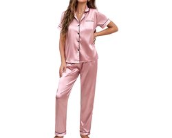 Boncy® Pyjama Set Dames Satijn Roze - Pyama Nachtkleding Volwassenen - Pyjamabroek Meisje - Maat S