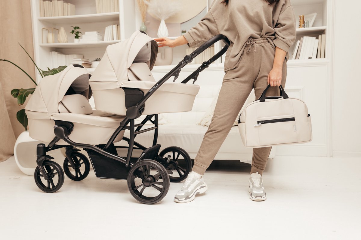Bebetto 42 PRO Duowagen - Eco Leer bekleding - Tweeling kinderwagen Eco leather - duo buggy 2 in 1 (2 wiegen + 2 zitjes) Black 04 — cadeau in Cadeau-ideeën - foto 5