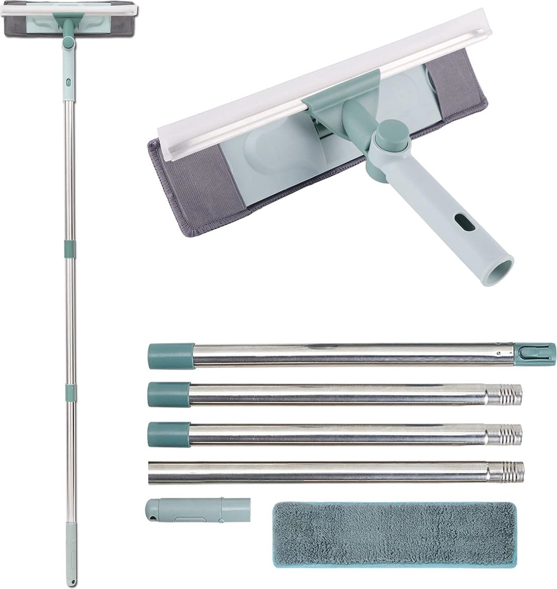 2-in-1 Raamtrekker met Telescoopsteel van 57 tot 165 cm - Effectieve en Streepvrije Raamreiniger