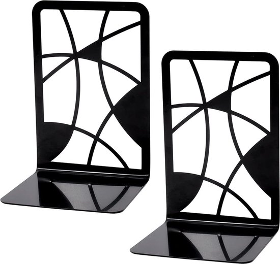 1 paar boekensteunen, metalen boekensteunen, boekenorganizer, antislip, krasbestendig, roestvrij boekensteunen, uniek ontwerp, geschikt voor kinderen, volwassenen voor gebruik thuis, op kantoor, in de bibliotheek - vierkante zwarte textuur