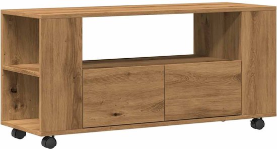 vidaXL Tv-meubel met wielen 102x34,5x43 cm hout artisanaal eiken, Tv