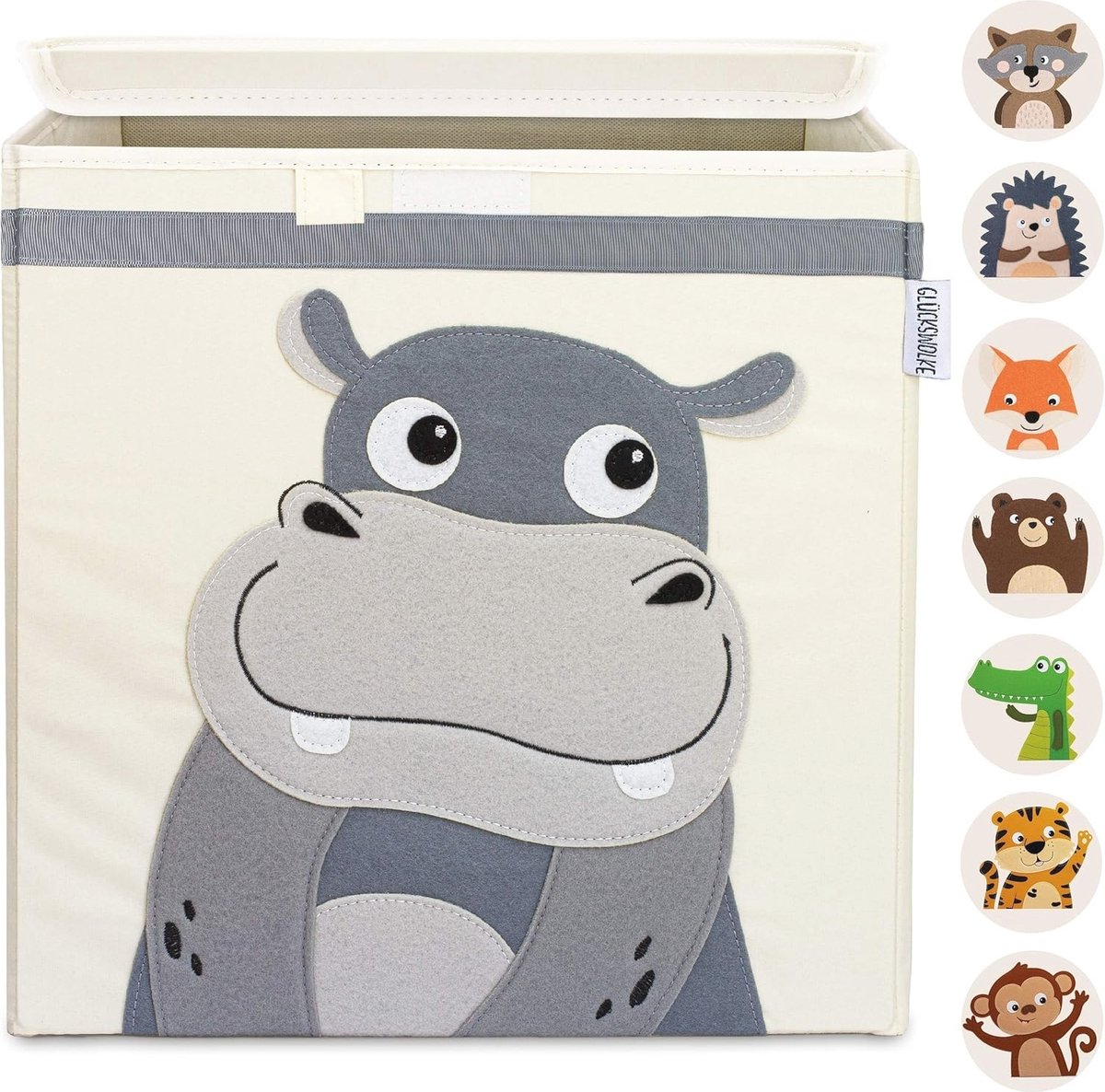 Opbergdoos Kinderen met Deksel - Speelgoedkist en Organisatordozen in Hippo Jungle Design (33x33x33 cm)