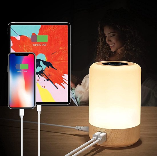 Allesgute Tafellamp Set van 2, Touch Lampen Nachtkastje met 2 USB- oplaadpoorten, modern bedlampje 3-weg dimbaar, nachtkastje bureaulampen voor thuiskantoor (E27 6W lampen inbegrepen
