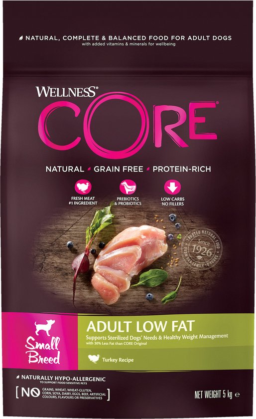 Wellness Core Grain Free Dog Small Breed Adult Low Fat - Hondenvoer - Kalkoen 5 kg