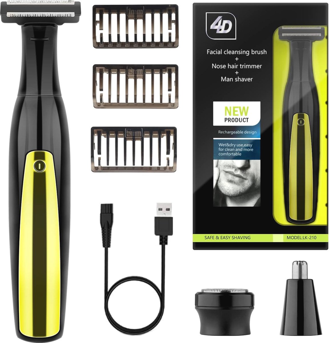Oplaadbaar elektrisch scheerapparaat voor mannen – waterdichte baardtrimmer en neushaartrimmer