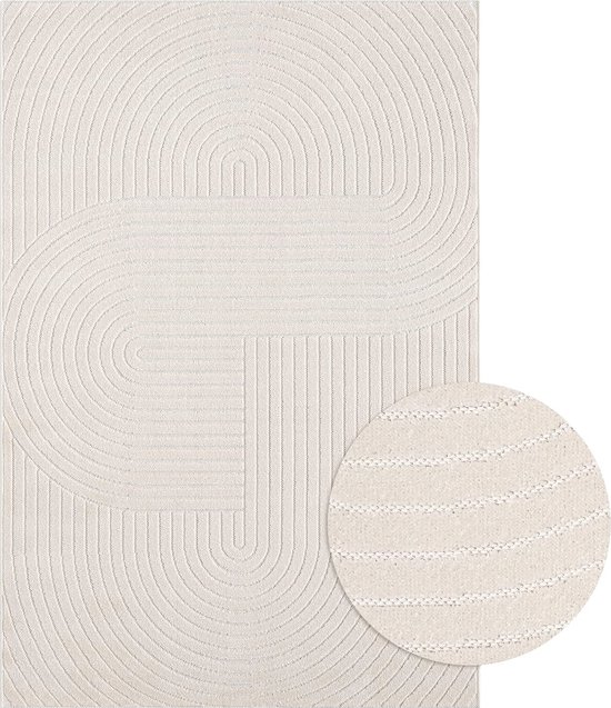 Mazovia Tapijt Lila Crème Abstract voor Buiten/Binnen - Balkon, Terras