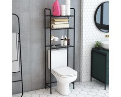 Vrijstaande Ombouwkast voor Badkamer met 3 Planken - Ideaal voor Wasmachine en Toilet - Zwart Metaal 161x53x25 cm
