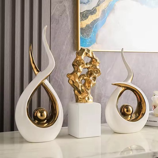 IvoQ Set de statues de Décoration dorées de Luxe – Accessoires de maison élégants pour intérieur moderne