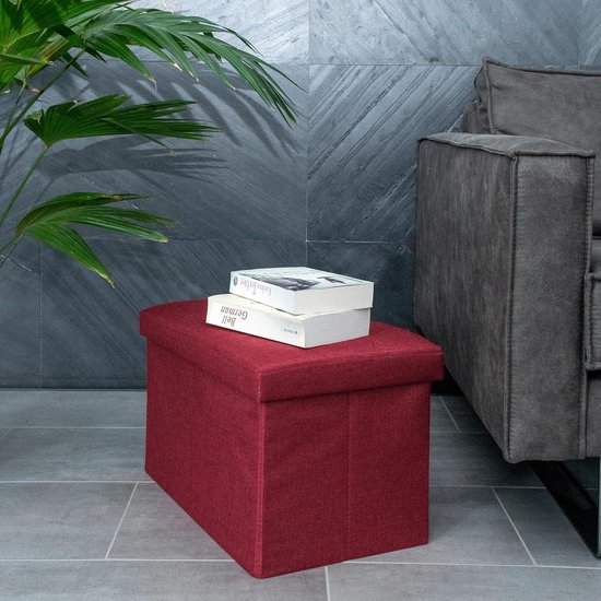 Opvouwbare Fluwelen Bank 49x30x30cm - Rosé - Zitkubus Met Opbergruimte Voetensteun Krukje