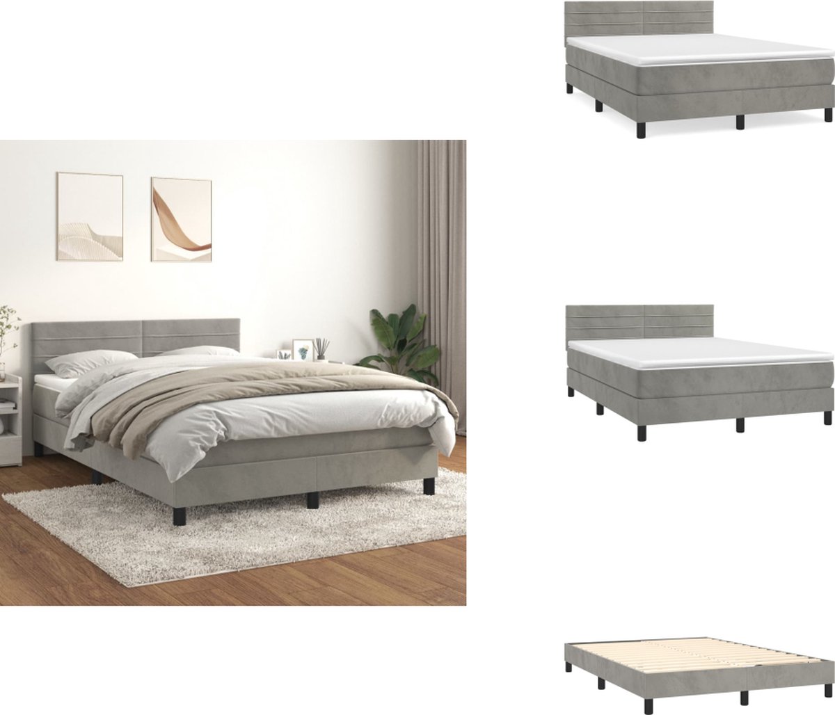 vidaXL Boxspring - Boxsprings - Bed - Slaapmeubel - Boxspring met matras fluweel lichtgrijs 140x200 cm
