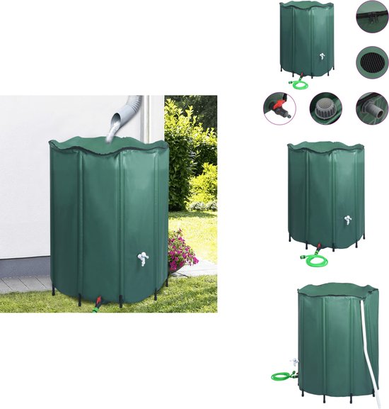 Plonos regentank 1000 l watervat met afvoerventiel 96 x 120 cm Groen