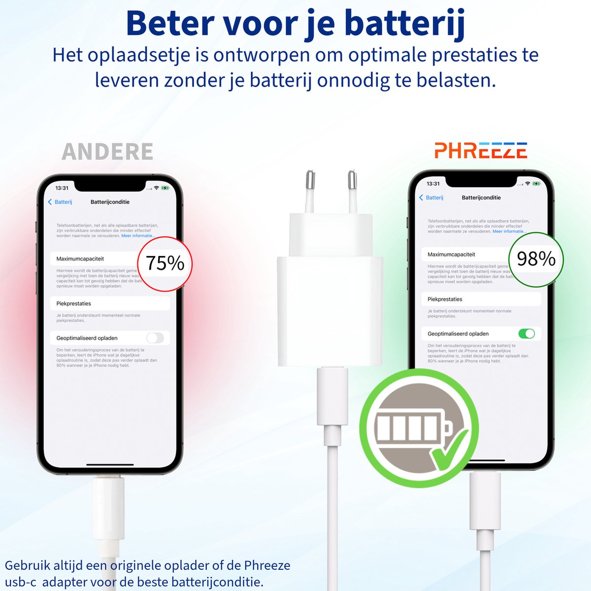 USB-C Power Adapter 20W + MFI Gecertificeerde USB-C naar Lightning Kabel 1m voor iPhone, iPad, AirPods - Afbeelding 5