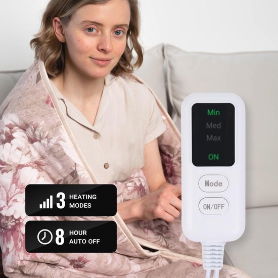 Elektrische verwarmde deken 180x150 cm met afstandsbediening – Zacht en veilig met 3 warmte-instellingen — afbeelding 3