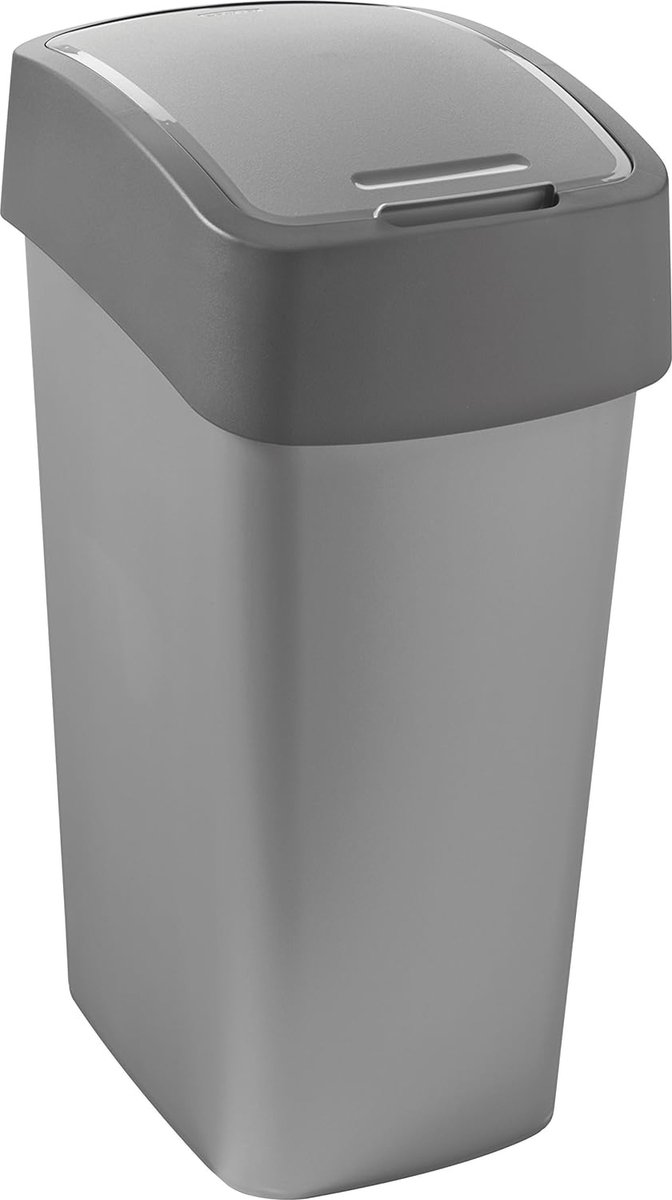 Afvalemmer Flip Bin 50 Liter - Plastic Zilver/Grafiet - 29,4 x 37,6 x 65,3 cm