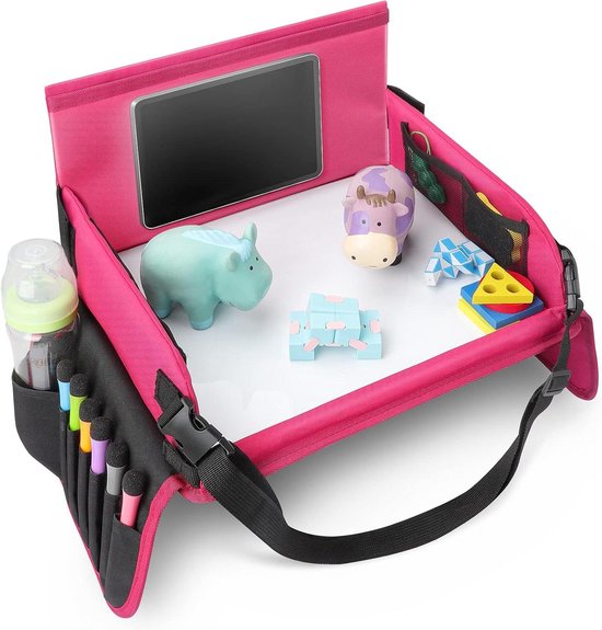 Foto: Roze snack play travel tray travel play table 6 pennen activiteitentray voor auto kinderwagen vliegtuig reistafel voor kinderen