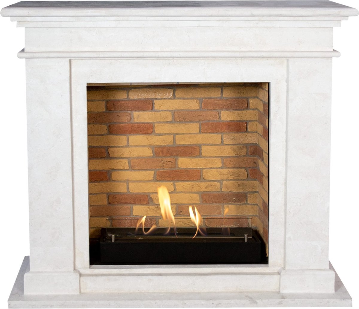 Xaralyn Bio-ethanol haard - Kos BST-SWP - wit gepolijst natuursteen - 3 KW verwarming - haardombouw inclusief inbouwhaard - schouw