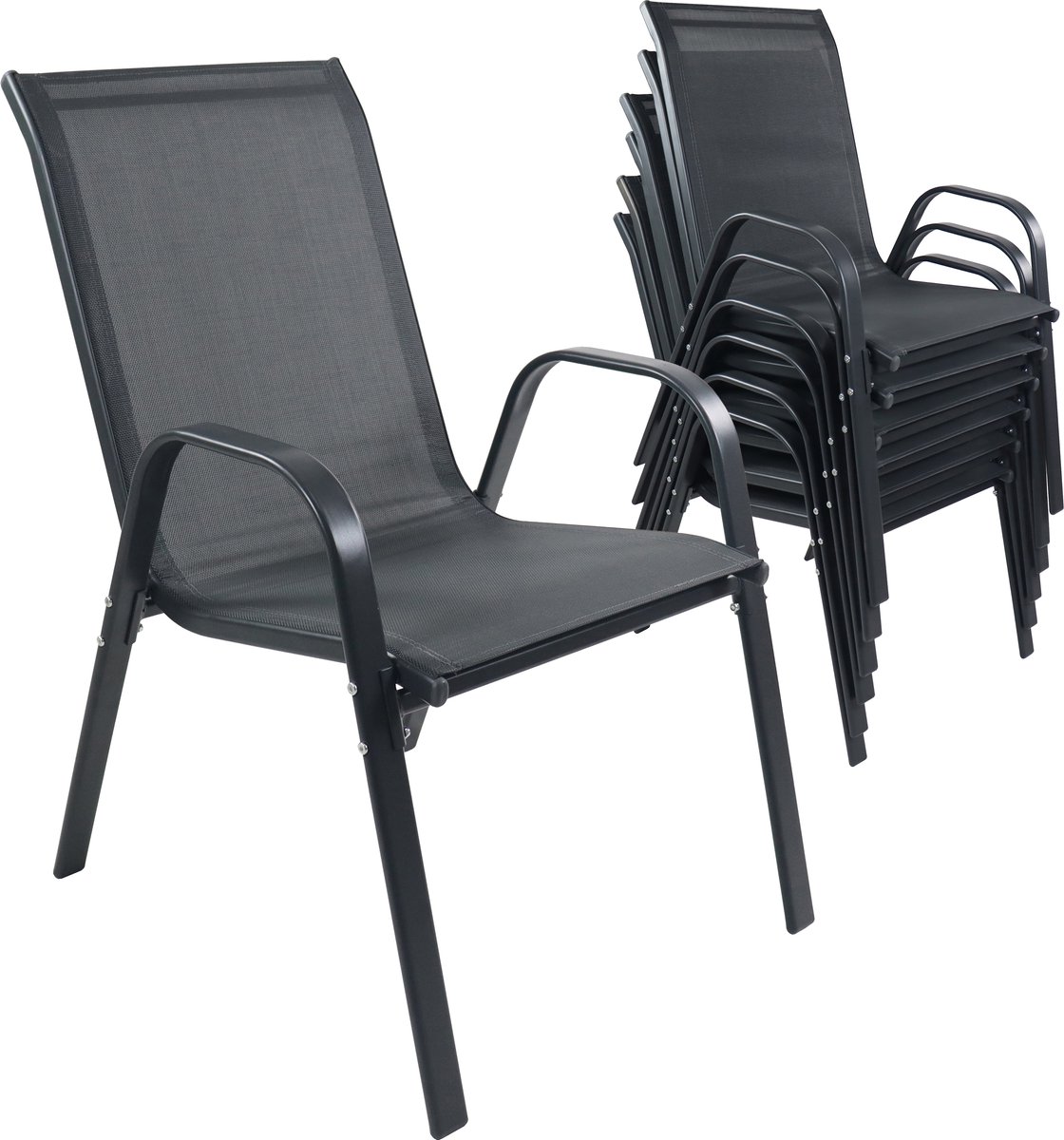 6-delige set tuinstoel hoge rug textilene balkonstoel stapelbaar campingstoelen Sonlas