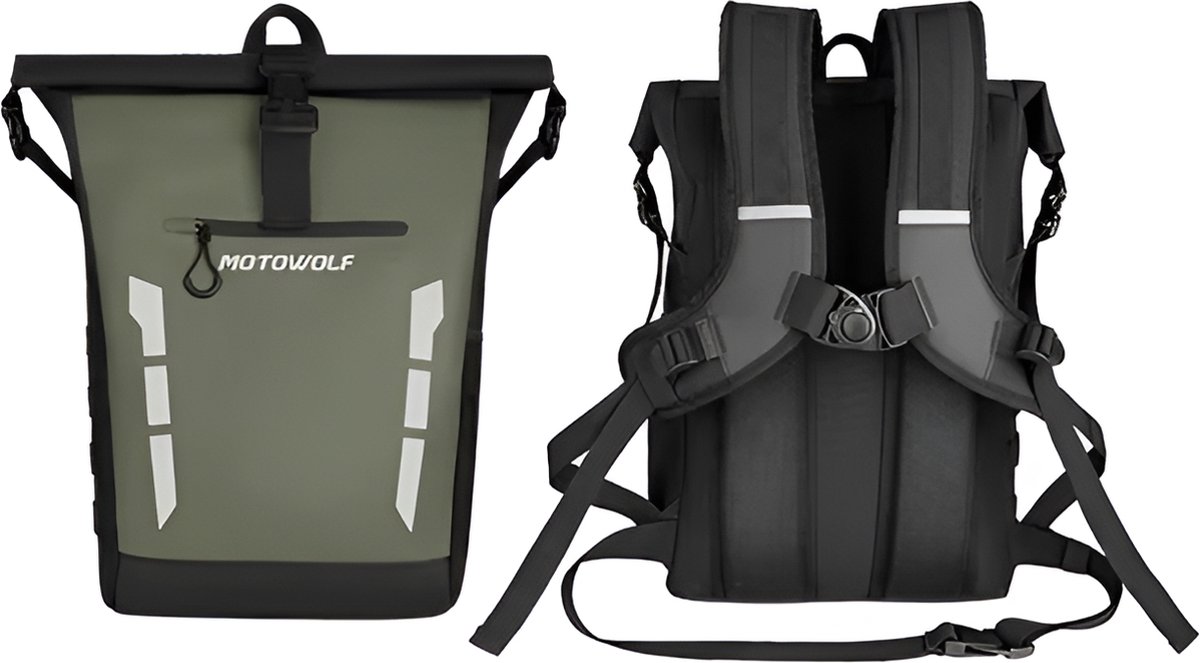 CarryQuest® - Motor Rugzak - Multifunctionele Waterdichte Motorfiets Rugzak - 20L Capaciteit - Lichtgewicht + Duurzaam 500D PVC - Legergroen