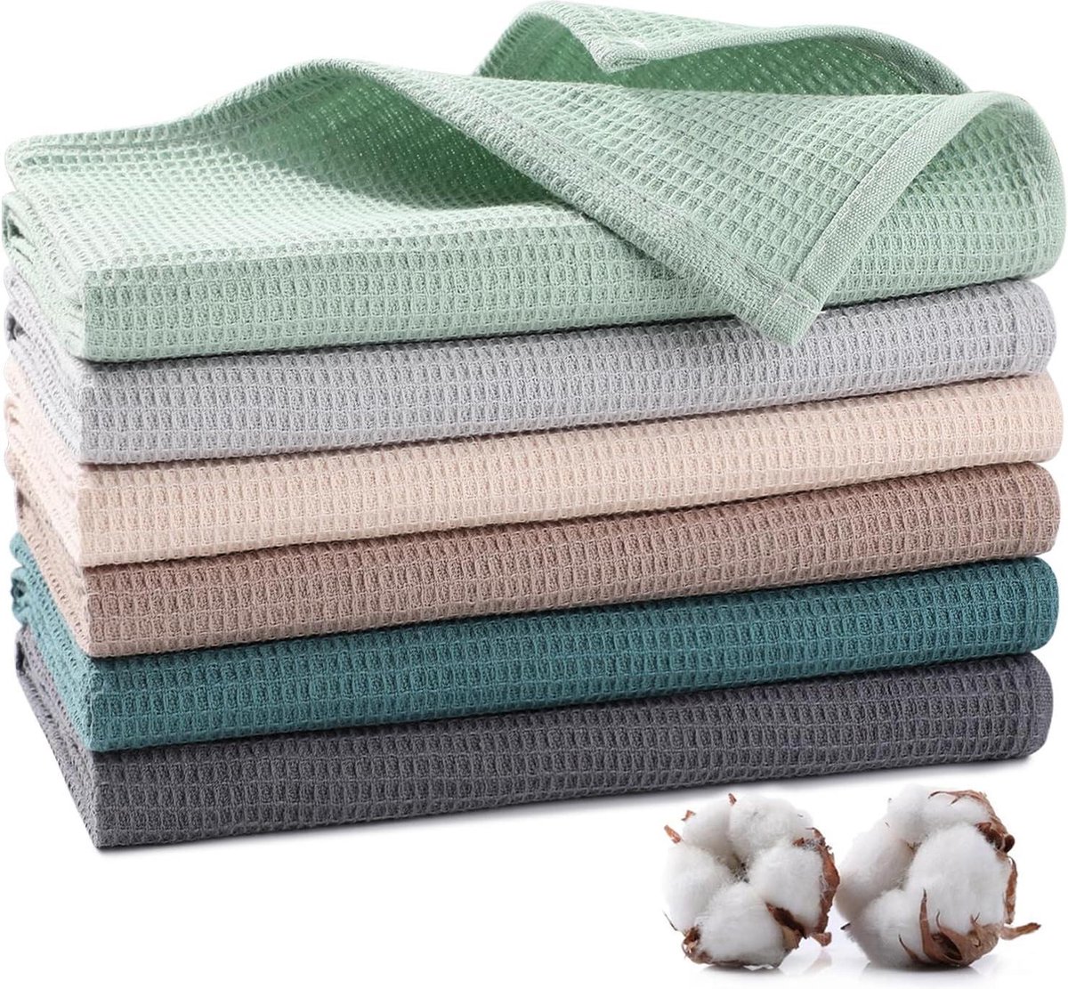 Theedoeken van 100% katoen 6 stuks zachte en absorberende keukendoeken 65 x 45 cm premium kwaliteit wafeldoeken poetsdoeken droogdoeken 6 kleuren