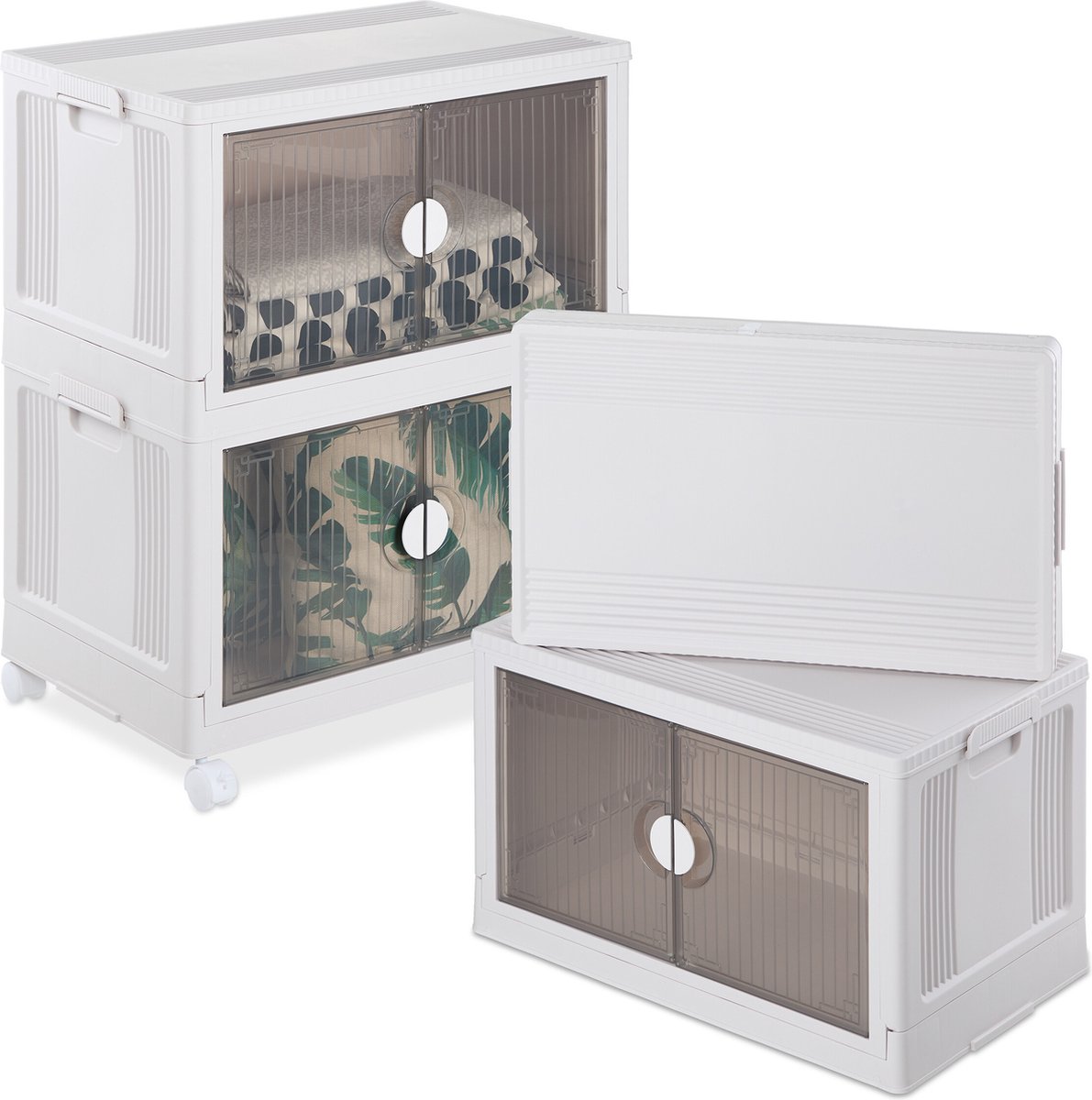 Relaxdays Boîte De Rangement Empilable, 74 L, Avec Portes Et Couvercle