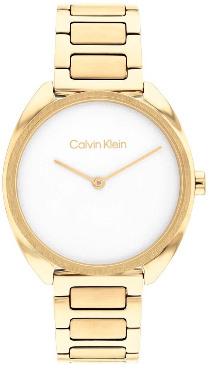 Calvin Klein CK25200276 CK ADORN Dames Horloge - Mineraalglas - Staal - Goudkleurig - 34 mm breed - Quartz - Vouw-Vlindersluiting - 3 ATM (spatwater)