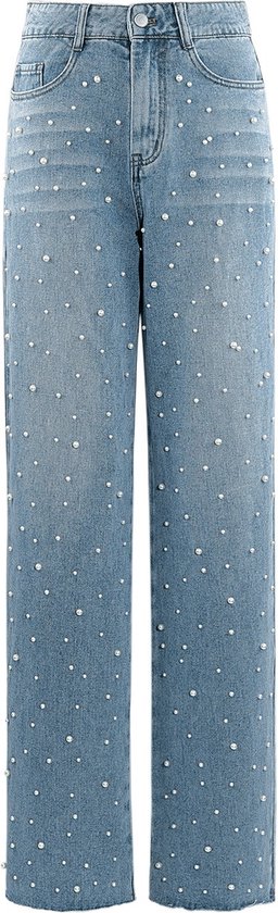 Jean Bleu Gémo Woman Taille 38 Avec Décor Perles Nacrées - Coupe Slim - Très Bon état Occasion
