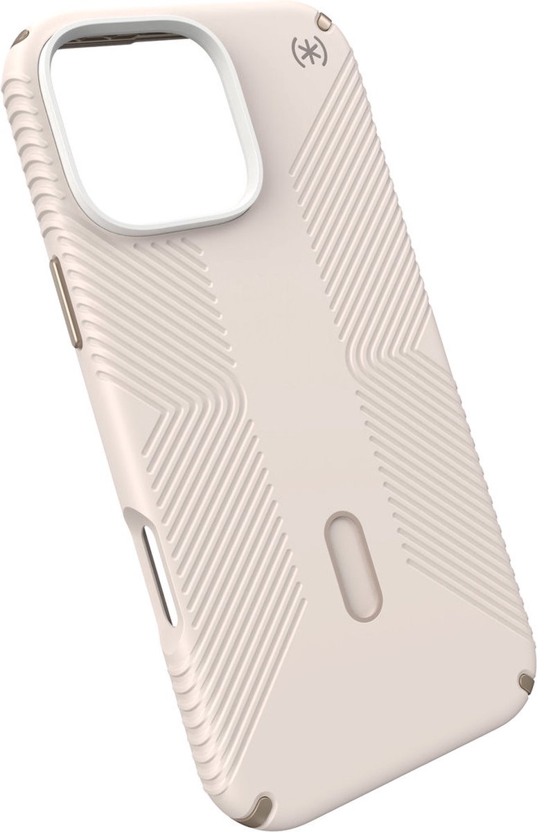 Speck hoesje geschikt voor Apple iPhone 16 Pro Max - Ultieme Bescherming en Grip - Luxe Soft-touch Afwerking - Valbescherming gecertificeerd tot 4 meter - Microban Antibacterieel - Presidio2 Grip lijn - Beige Geel