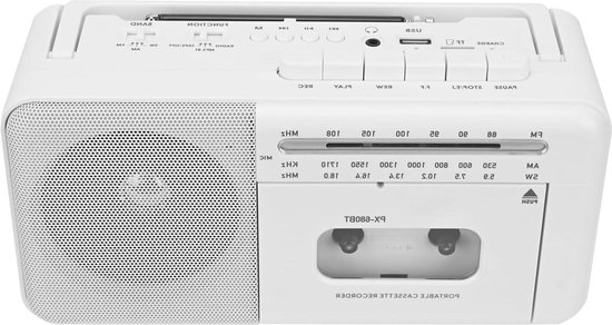 Foto: Vintage draagbare cassetterecorder met am fm sw radio ingebouwde luidspreker ac dc 3 5 mm hoofdtelefoonaansluiting tf kaart usb ingang wit cassette speler