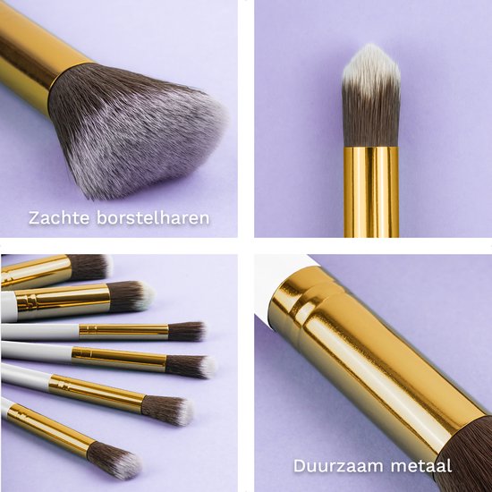 Evvie set van 10 make-up kwasten met beauty blender (2x) en brushegg in etui - wit/goud