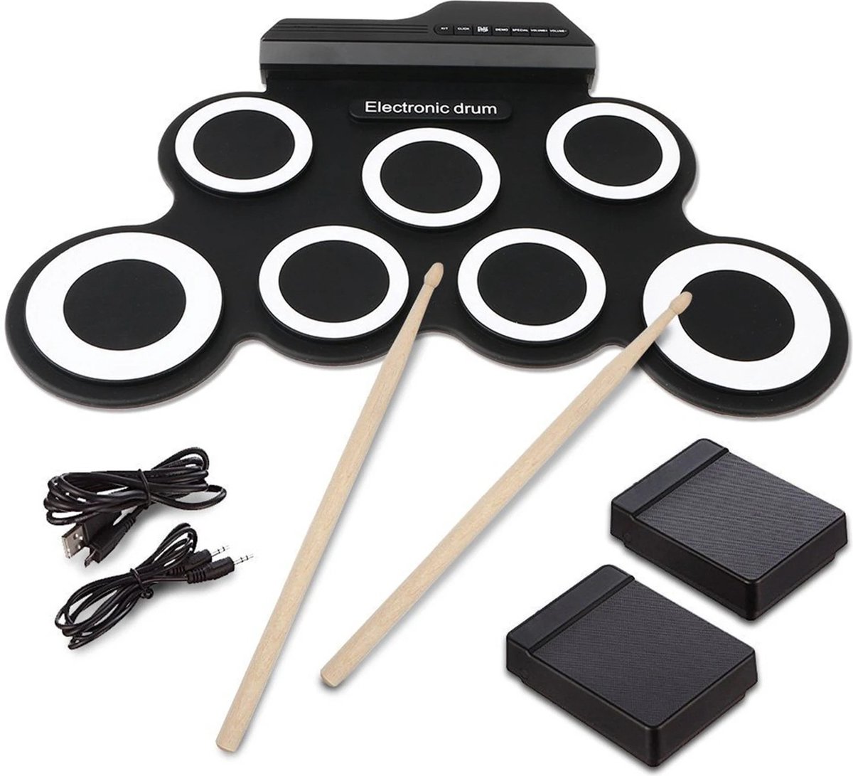 BTD Elektronische Drumkit - 7 Drumpads - USB - Percussie Instrument - Inclusief Koptelefoonaansluiting