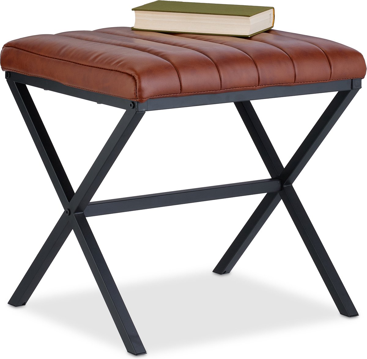 hocker - kunstleer - 46 x 47 x 42 cm - industrieel - zwart-bruin
