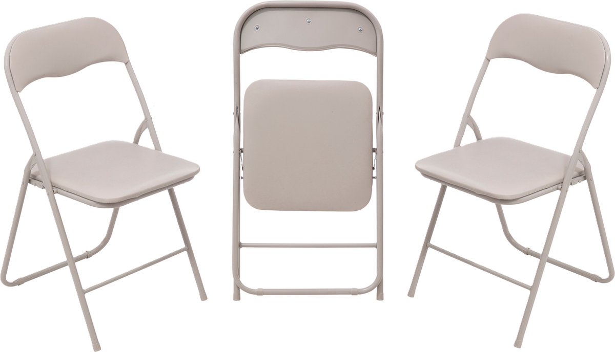 5Five® 5Five Klapstoel met pvc zitting - 3x - beige - 44 x 48 x 79 cm - metaal - Bijzet stoelen - Inklapbaar