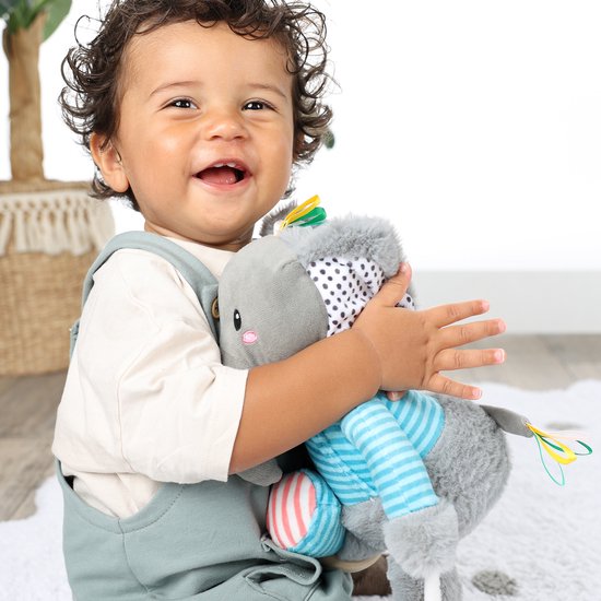SES - Tiny Talents - Olfi sensory olifant - Knuffelolifant - met spiegel, knispervoet, bijtring en piepmuis - baby speelgoed van SES — afbeelding 4